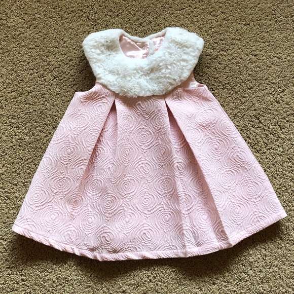 Cat & Jack 12 month pink dress w/ faux fur collar - Picture 1 of 3